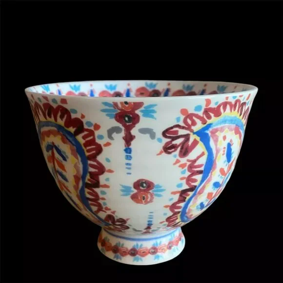 ANTHROPOLOGIE Paisley Floral Mug Pedestal Mug Red Blue Boho Style. - Picture 6 of 6